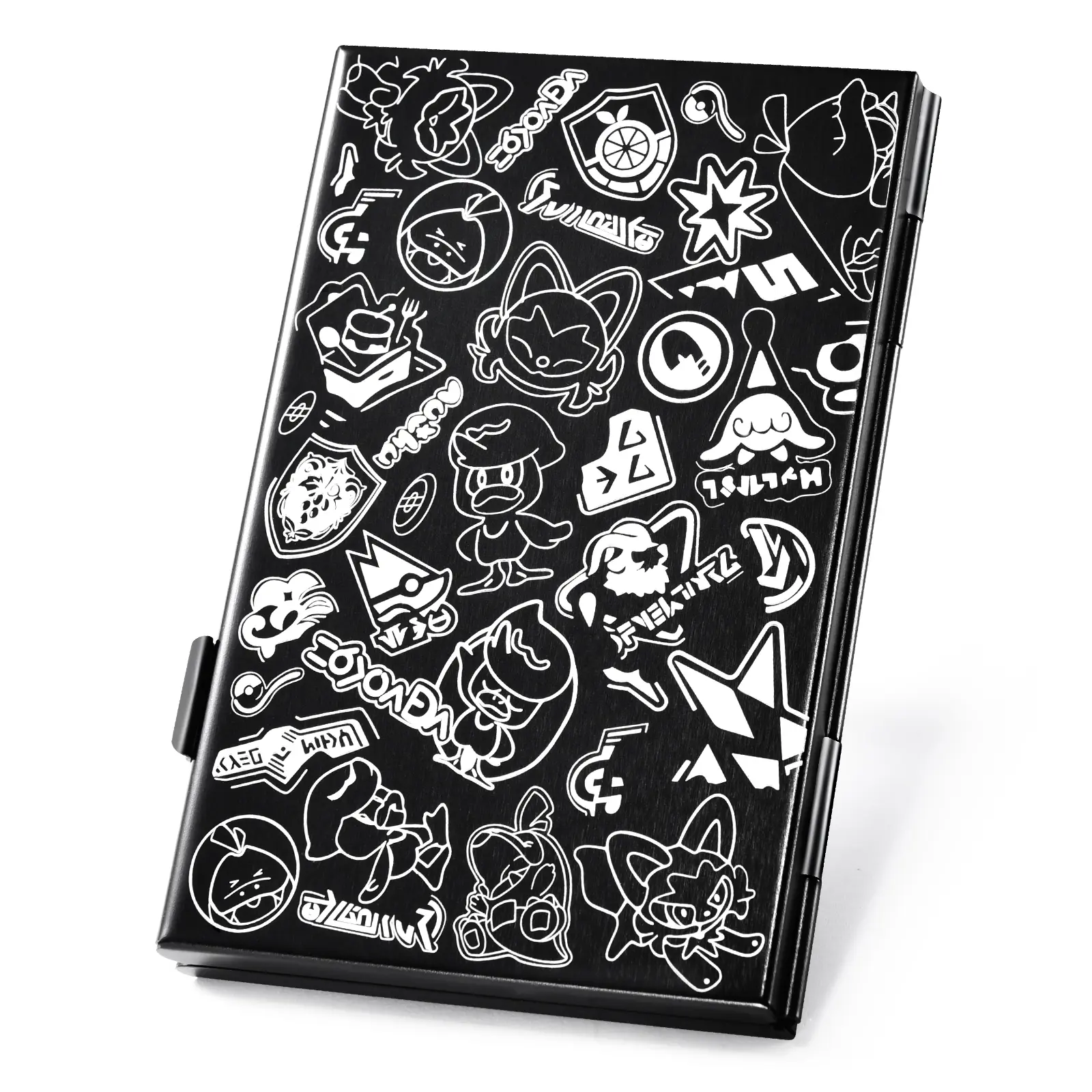 FUNLAB Switch Game Case, Compatible with Switch Game Cards, Creative Pattern Metal Case Design, with 6 Game Card Storage, Portable Storage - Black