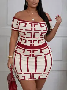 Plus Size Floral V-Neck Waist Cinched Dress, Fashion Casual, Perfect for Vacation and Daily Wear, Slim-Fitting All over Print