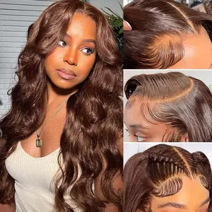 Bling Hair #4 Chocolate Brown Body Wave Human Hair Wig HD Transparent Lace Front Wigs 13x4 13x6 Lace Frontal Wigs Human Hair Pre Plucked With Baby Hair 180% Density Brown Colored Wig