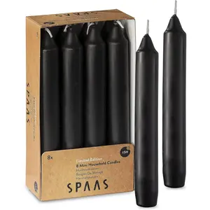 Straight Black Candlesticks Pack of 8 6" Coated Black Candles 5 Hour Long Burning Unscented Candles for Halloween Chime Wedding and Home Decoration