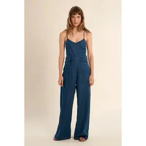 Marin Lace Up Jumpsuit Denim Blue