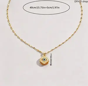 Unisex Rotating Evil Eye Pendant Necklace，Copper Link Chain Inlaid With Synthetic Zirconia，Classic Versatile Costume Jewelry，Ideal For Daily Wear Holiday Gifting And Casual Matching Scenarios