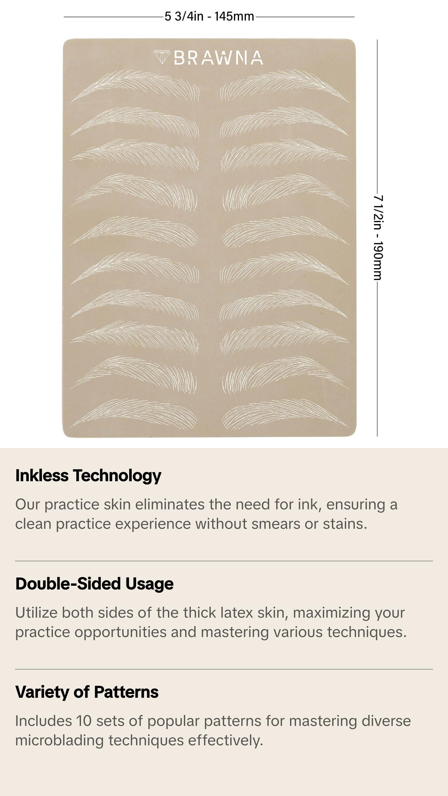 BRAWNA - 6 Pcs Inkless Double Sided PMU Microblading Eyebrow Practice Skin - Assorted Disposable PMU