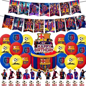 Football Team Birthday Party Barcelona Football Team Happy Birthday Banner Balloon Cake Topper