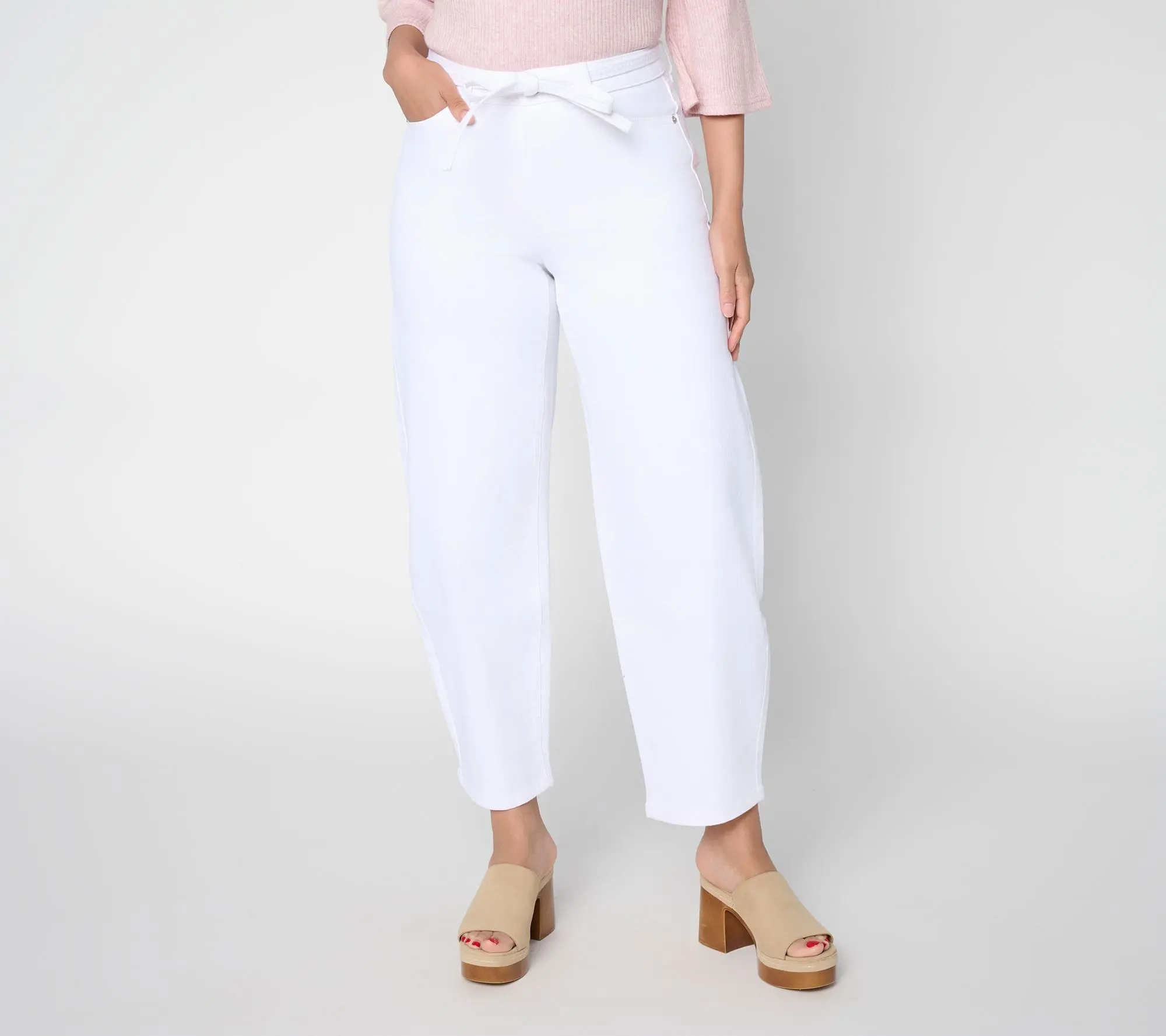 Me by Jennie Garth Petite White Slight Barrel Self-Tie Jean