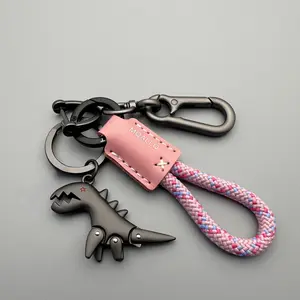 Small Cute Dinosaur Keychain, Leather Strap Key Ring, Unisex Accessory, Backpack Decoration