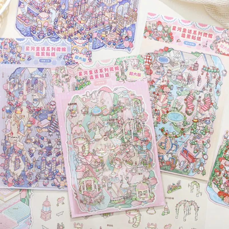 3-Pack Zoo Mini Starry Fairy Tale Series Micro Landscape Stickers, DIY Cute Storage Stickers, Fun Craft Supplies for Kids, Cute Scrapbooking, Scrapbook Accessories, Cute Animal Stickers, Sticker Sheets