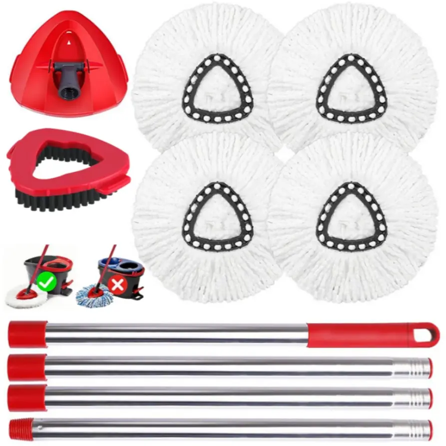 4 White Cotton Head Mop Set Combination