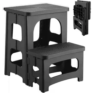 2 Step Stool Foldable, Non-Slip Steps, Folding Step stool for Adults , Plastic Step Stool Pool Ladder, Collapsible Stools 2 Step Ladder for Kitchen Toilet Bedroom Office RV, Holds 330 lbs, Black
