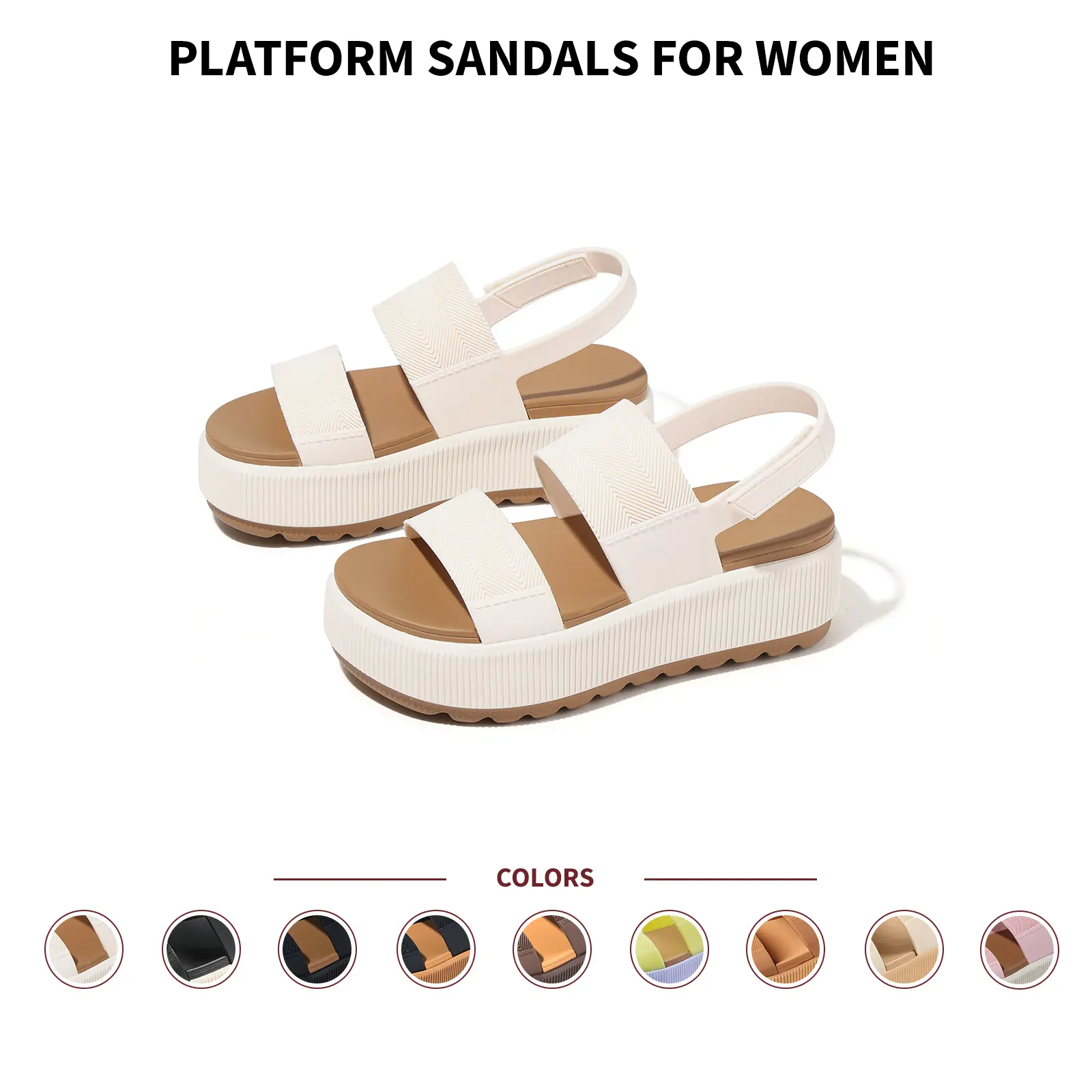 Platform Sandals For Women Open Toe Adjustable Slingback Straps Chunky Heels Comfortable Trendy Fashion Casual Outdoor Travel Dating Daily Outdoor Beach Summer Shoes Summerwins