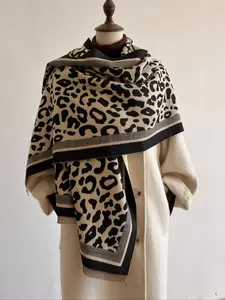 Boho Style Leopard Print Scarf, Fashionable Soft Warm Shawl for Women, Casual Versatile Scarf for Fall & Winter, Scarf Wrap, Double Sided Scarf