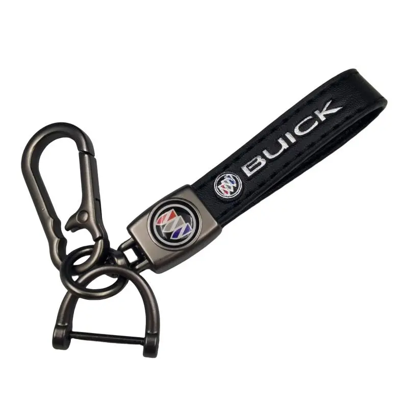 Genuine Leather Car Keychain for Buick, 360° Swivel Key Holder with Detachable Clip and D-Ring, Keyring Lanyard Accessory, Gift for Men and Women