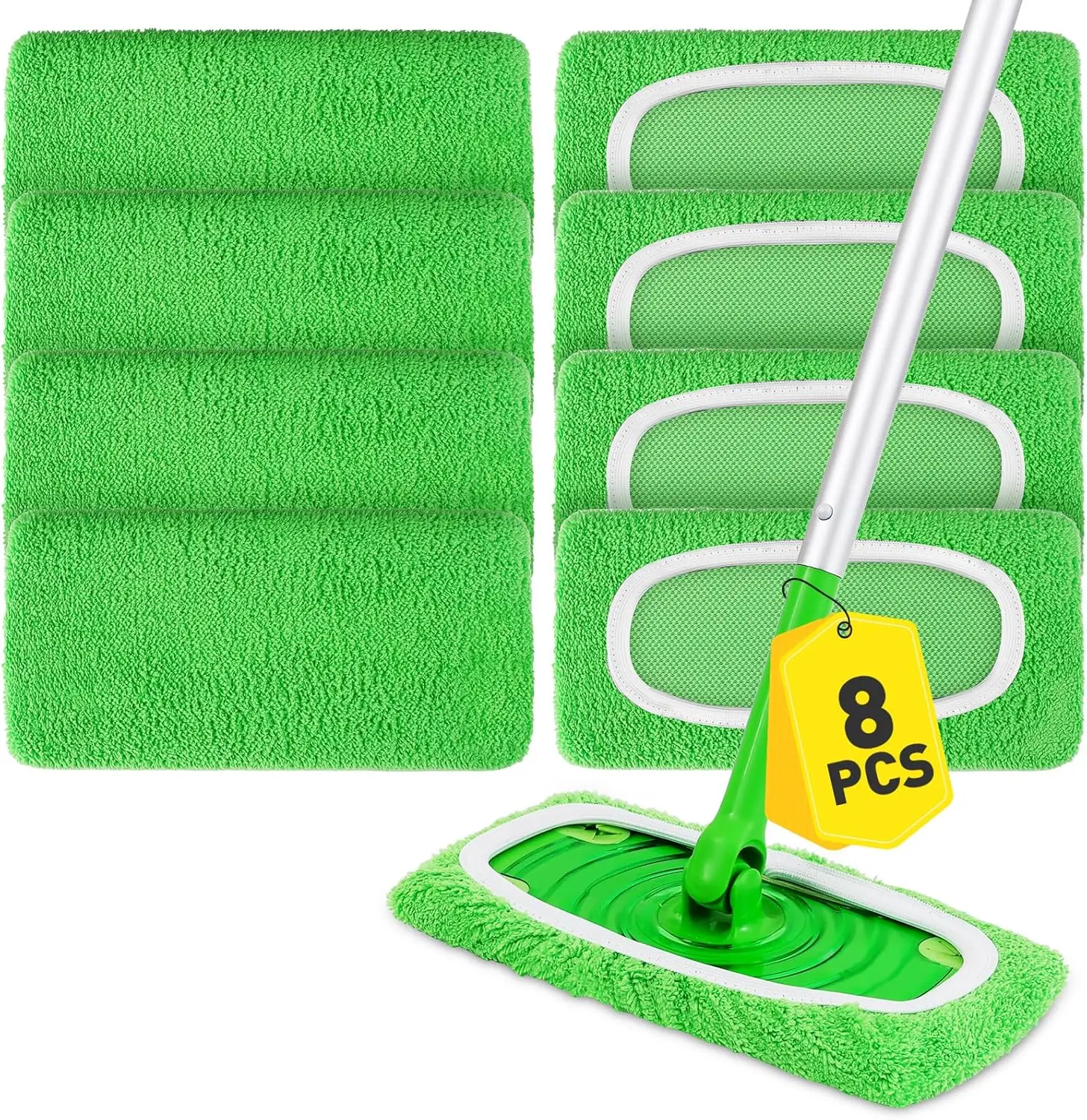 8-Pack Absorbent Fitted 10-Inch Flat Microfiber Mop Pads - Disposable-Compatible Wet Replacement Refills, Washable Dry Sweeping Cloths for Hardwood Floor Cleaning, Saving Money (Mop Not Included)