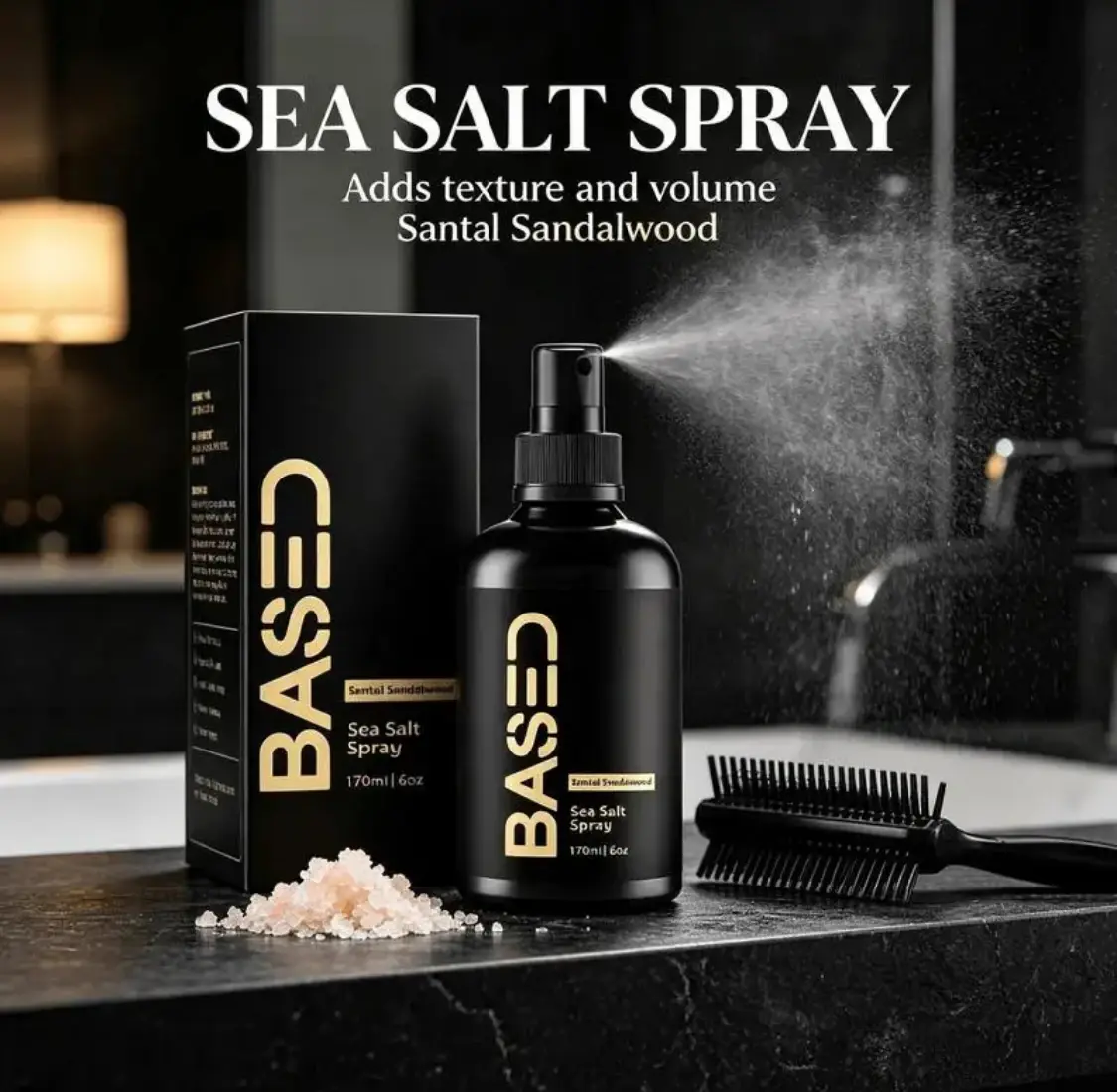 Men's 170ml Caffeine-Infused Sea Salt Spray with Sandalwood Fragrance - Volumizing Texturizing Spray for Building Matte Look Hair