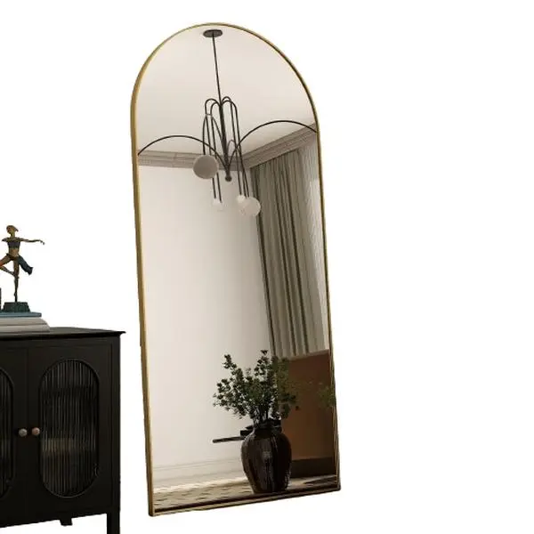 Arched Full Length Mirror Floor Mirror Full Body Mirror Aluminum Alloy Frame Hanging or Leaning Arched-Top Full Body Mirror with Stand for Bedroom, Dressing Room and Living Room Two color Two size Decor Glass