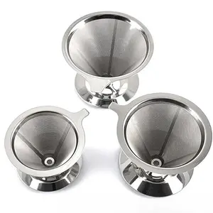 V60 Style 304 Stainless Steel Pour Over Coffee Filter| Double Layer 600 Mesh, Paperless Dripper with 4 Holes