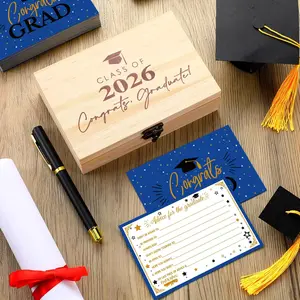60 Pcs Blue Graduation Wooden Card Box 2026 Graduation Advice and Wishes Cards with Pen Class of 2026 Gifts for the Graduate Grad Party Decorations High School College