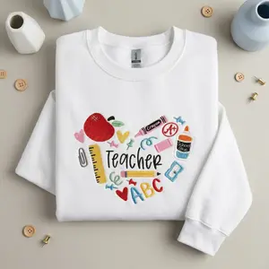 [MADE IN US] EMBROIDERED Teacher Sweatshirt, Student Teacher Sweater, Teacher Hoodie, Teacher Gift, Teacher Gift, Embroidered Teacher Sweat