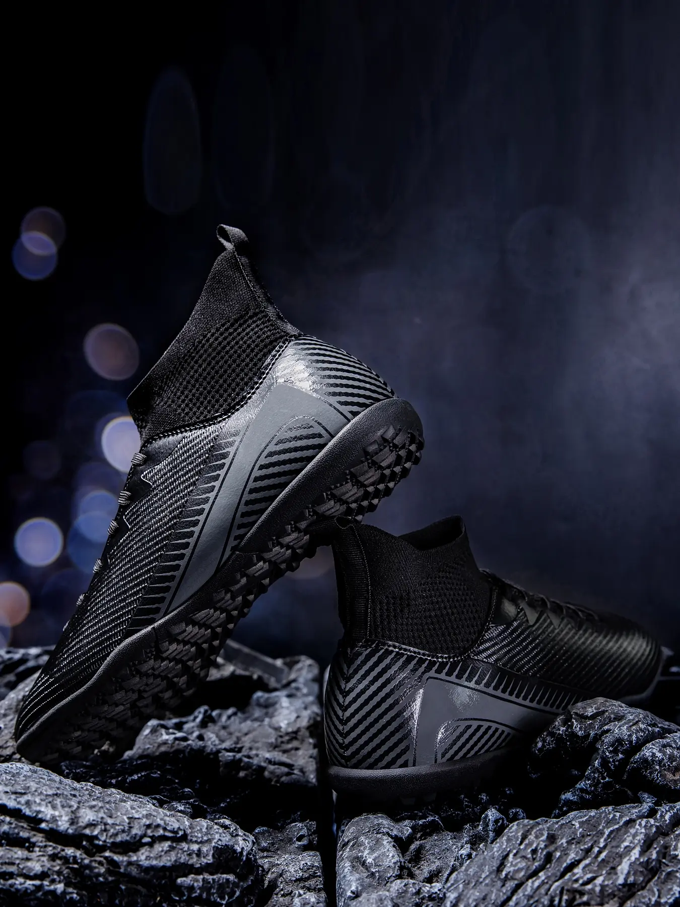Men's TF High-Top Football Boots, Football Cleats, Artificial Grass Short Studs, Anti-Slip Rubber Sole, Sporty Style, Indoor Outdoor Training Shoes