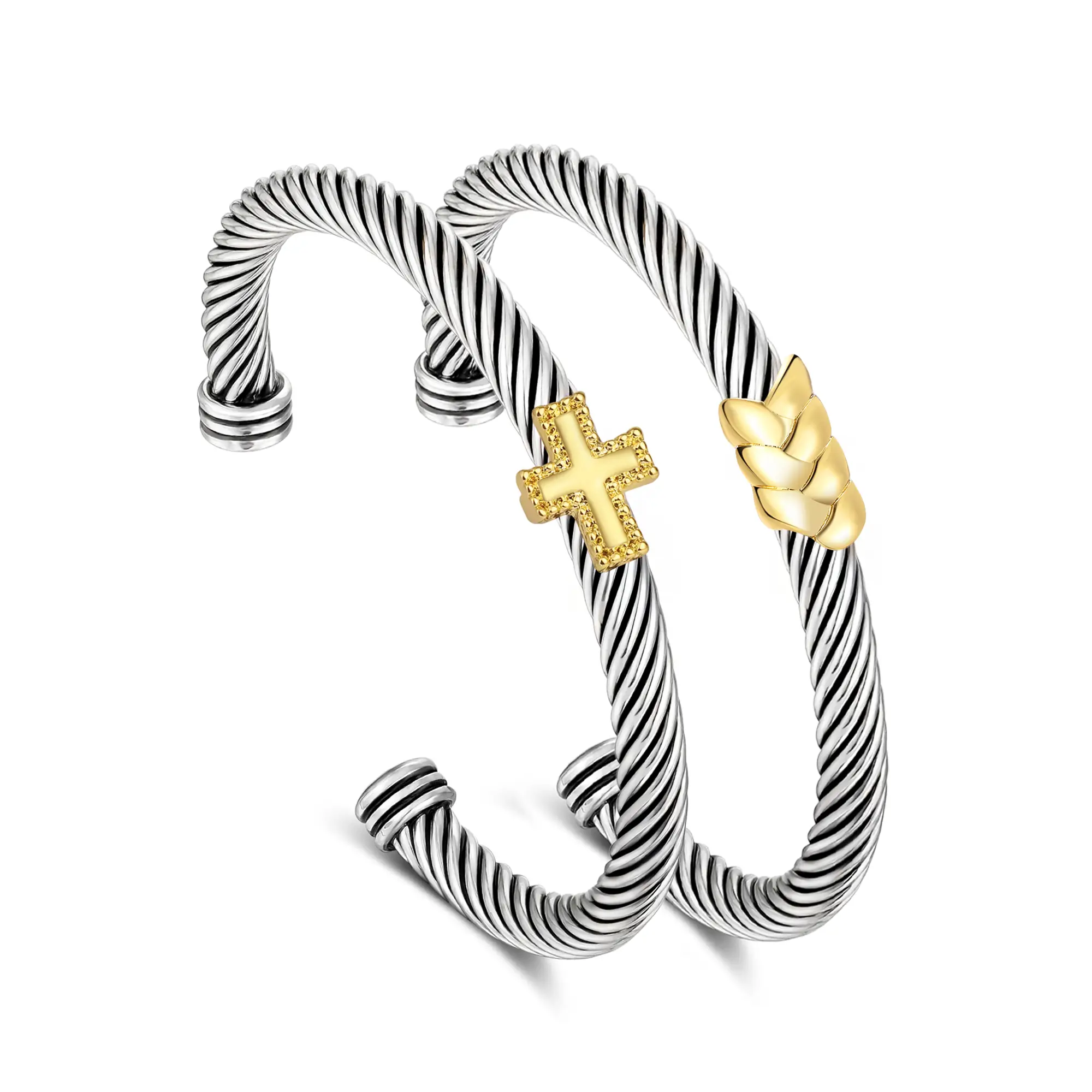 Mytys Cuff Bracelet for Women Two Tone Knots Twisted Bangle Jewelry Set Fashion Modern Jewellery Trendy Fashionable Accessories