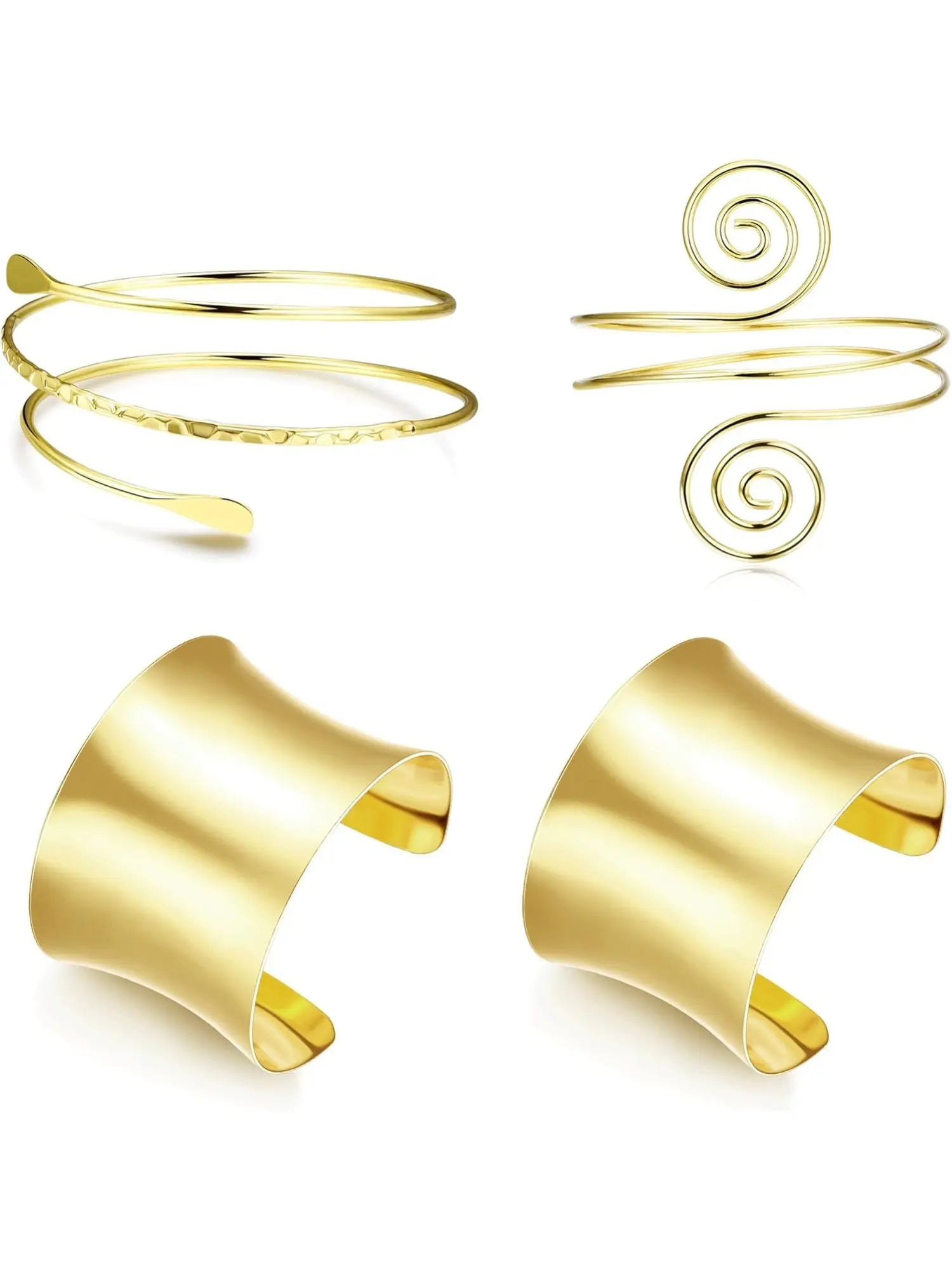 4 Pcs Golden Adjustable Arm Cuff Set, Jewellery for Women Men Alloy Exquisite Polishing Treatment for Long-lasting Metallic Gloss Versatile Collection Stylish Design Smooth Wide Cuff Sleek Twisted Styles Flexible Open Cuff Structure