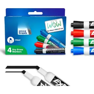 Dry Erase Markers, Low Odor Ink, Assorted Colors, Chisel Tip, 4 Count - Whiteboard, Calendar, Organization, Essential Supplies for Office, School, Classroom, Teachers