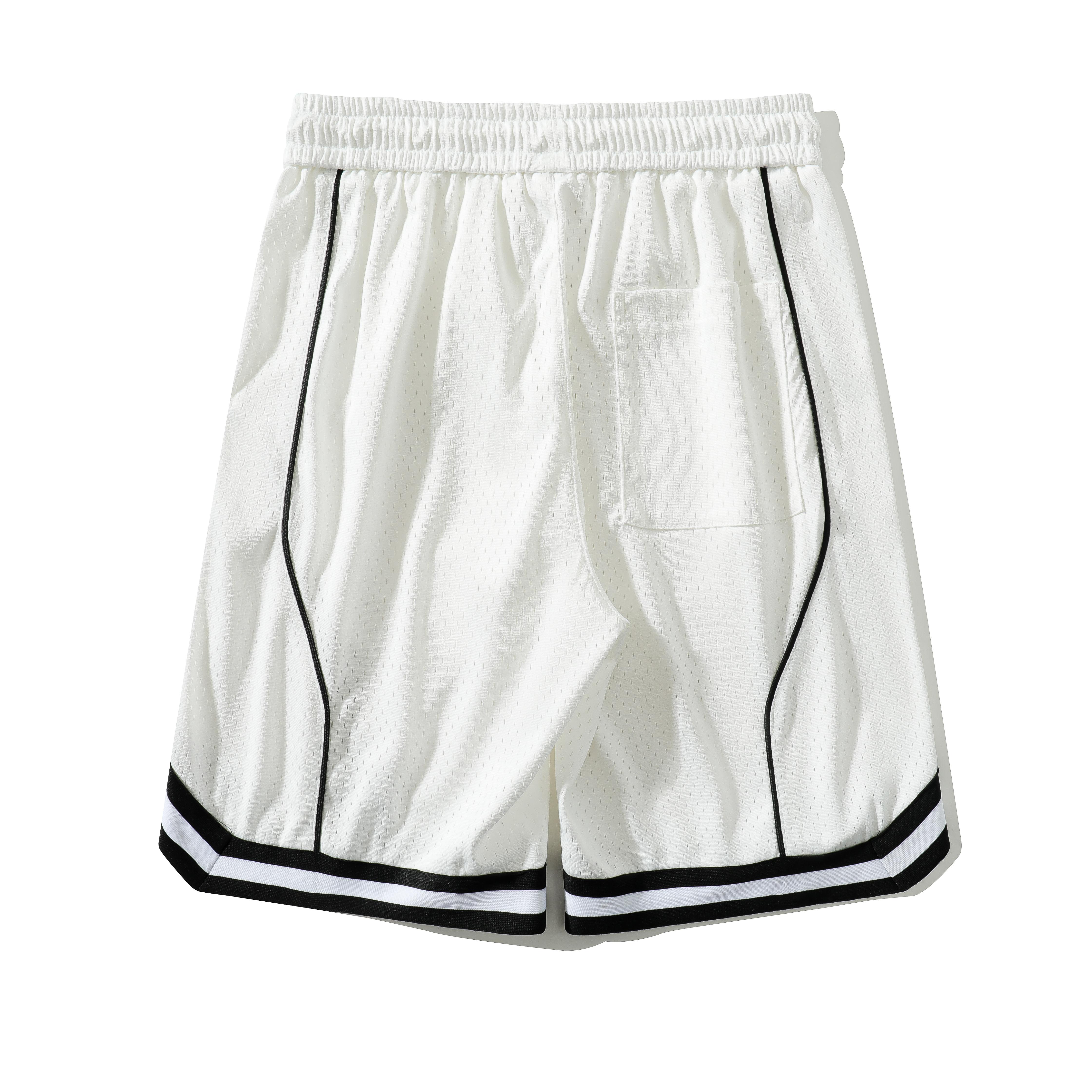 Men’s summer American-style mesh basketball shorts with stripes, side slits, casual knee-length shorts