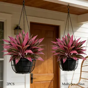 2pcs - High-end Large Magenta Red Iron Tree, Realistic Boston Fern, for Decorating Indoor/Outdoor Homes, Both Sides of Porches, Patios, Hotels, Living Rooms, Outdoor Garden Courtyards - Maintenance-Free Spring Decorative Greenery, Holiday Decorations