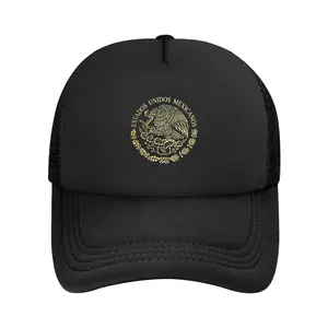 Unisex Mexican National Emblem Geometric Printed Polyester Mesh Baseball Cap - Adjustable Black Snapback Hat for Mexican Fans, Outdoor Activities