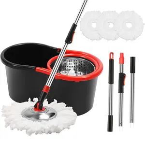 Spin Mop and Bucket with Wringer Set, 360° Spinning Mop and Bucket System with 3 Microfiber Mop Replacement Heads and 51" Stainless Steel Adjustable Handle for Mop Floor Cleaning