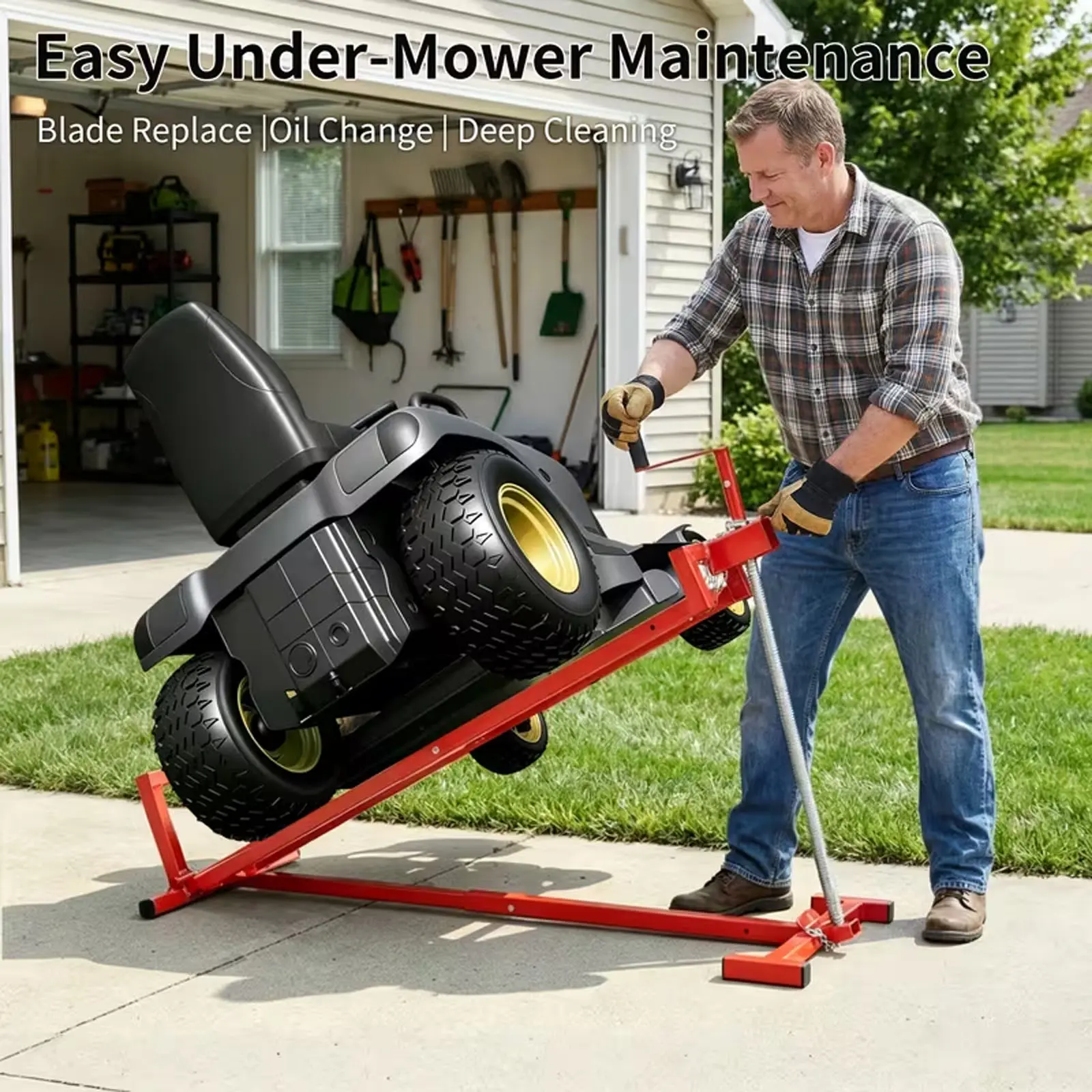 Lawn Mower Lift Jack, 880 Lbs Capacity Telescopic Maintenance Jack With Manual Handle And Power Tool Extension Handle, Adjustable Height-Lawn Mower Lift Table For Garden Tractors/Riding Lawn Mower