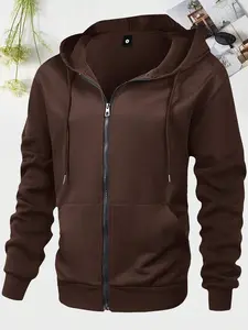 Men's lightweight regular-fit long-sleeve hoodie with pockets and zipper, suitable for spring and autumn casual sports, running, fitness, and outdoor leisure activities