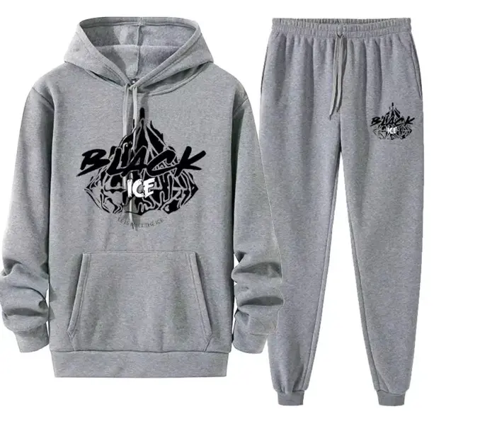 Black Ice High Sublimation Blanks Hoodie Set Men's Custom Design Sweatpants & Hoodie 100% Cotton Hoodie 100% Polyester Sweatpants Comfortable Stylish