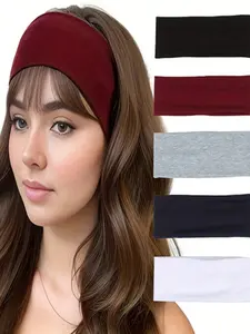 5pcs Wide Elastic Sports Headbands for Women, Solid Color Sweat-Wicking Hair Accessories, Comfortable & Non-Slip, Ideal for Gym, Yoga & Running, Workout Headband, Training Headband, Sweat Absorbing Headband