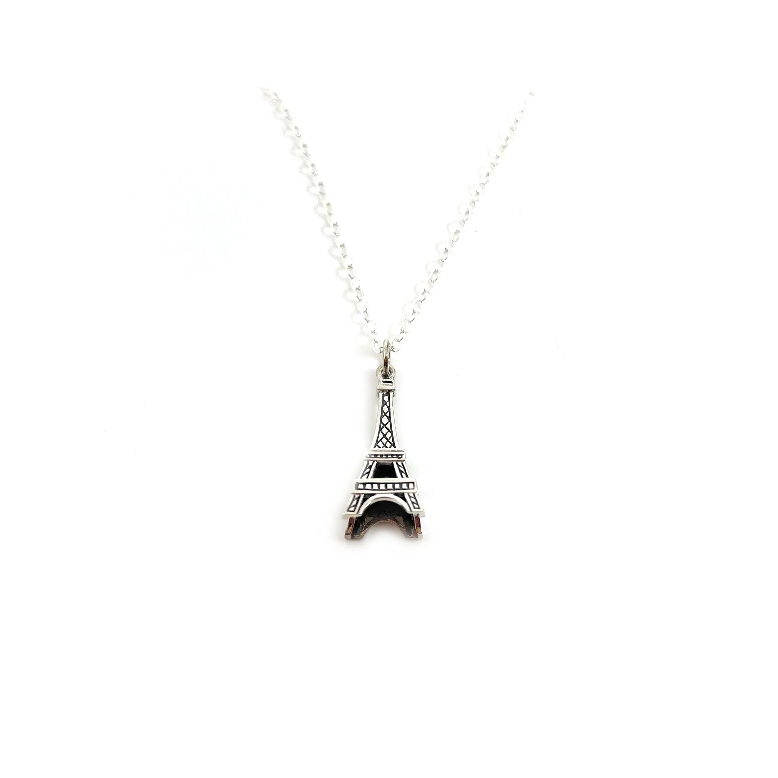 3D Eiffel Tower Paris Charm Sterling Silver Necklace