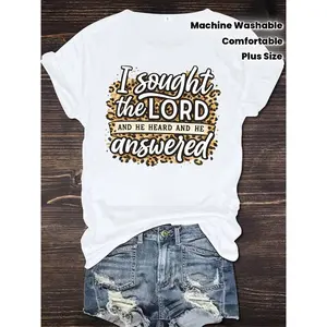 Women'S Casual T shirt, I Sought The LORD, He Heard And Answered, Women'S Everyday Comfortable Loosefitting Crew Neck Printed Tshirt, Suitable For All Seasons, Machine Washable, Valentine'S Day Women'S Clothing, Date Outfit, Christmas, Sexy summer clothes