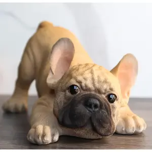 Realistic Lifelike Crouching French Bulldog Frenchie Puppy Figurine Decor
