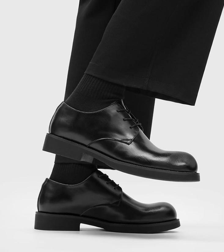 Men's Cleanfit Business Shoes Platform Black Simple Design Comfortable All-Season