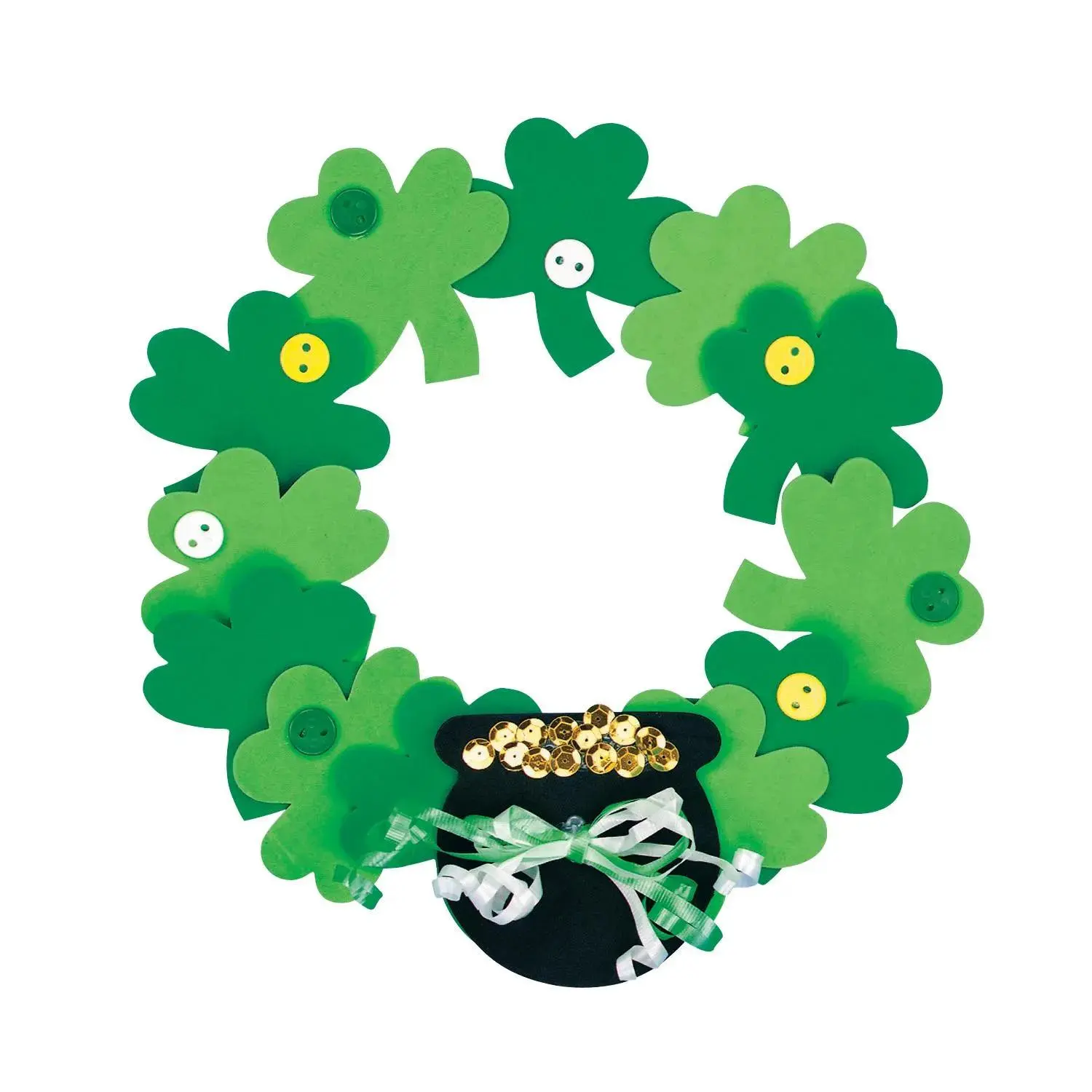 St. Patrick's Day Shamrock Wreath Decorating Kit - Pre-packed, 10 Inches, Includes Curling Ribbon, Promotes Family Bonding Time, Encourages Sharing and Kindness, Makes 12
