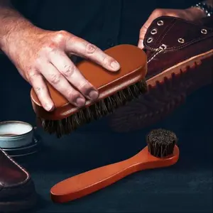 2 Sets Horsehair Shoe Brush Kit, Polishing Applicator, Leather Shoes Boot Care Brush, Suede Cleaner Brush, 1 Set 2 Pieces Style