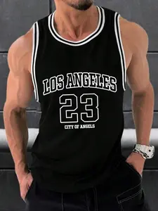 Men's Casual Sleeveless Sports Vest, Breathable Comfort Fit, Summer Vacation & Fitness Wear, Digital Number Pattern Design, Athletic Apparel, Athletic Workout Clothing, Sleeveless Gym Tops, Sports Singlet, Fitness Exercise Wear