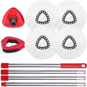 4 Pack Spin Mop Replace Heads for Cedar EasyWring 1 Tank, 30”-58" Mop Handle, Mop Base and Scrub Brush Combo Set Replacement, Microfiber Mop Refills