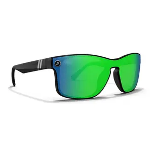 Blenders Eyewear Canyon X2 Crystal Black Polarized Sunglasses - Glossy Black Frame, Green Mirror PureBlend Lenses, 100% UV Protection, Unisex, Square Shape
