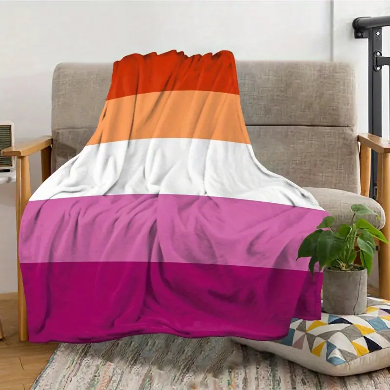 1pc Vibrant Lesbian Pride Flag Throw Blanket Soft Flannel Striped Orange Pink Purple White Lightweight Cozy for Couch Sofa Bed Decoration