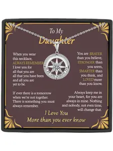 To My Daughter Zircon Compass Direction Name Engraved Pendant Charms Necklace, Engraved I'd Be Lost Without You, Daughter Birthday Gift, Christmas Gift, Graduation Gift