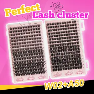384PCS Two Mixed False Eyelash Extension Set W02+A50 Mixed Eyelash Cluster Fluffy C Roll 10-16mm Length Curling Thick, Soft and Lightweight False Eyelash Natural Reusable False Eyelash Enlargement Double Eye Lifting Tail Eyelash Extension