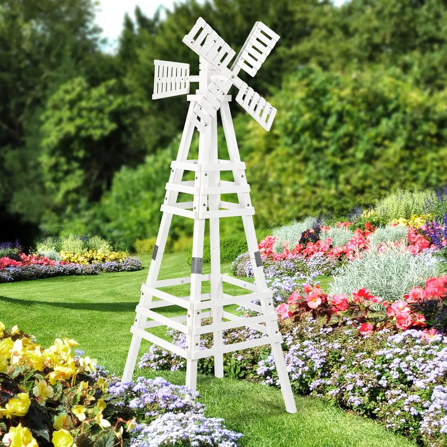 Reinforced Wood Weather-Proof Windmill - Outdoor Decor Yard Art for Garden Lawn Patio, Rustic Decorative Style, Enhances Natural Beauty, Rustic Charm