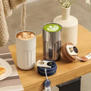 450ML Thermos Cup 316 Stainless Steel Coffee Cup Smart LED Temperature Display Water Bottle Leak-proof Thermos Cup Kitchenware Silicone
