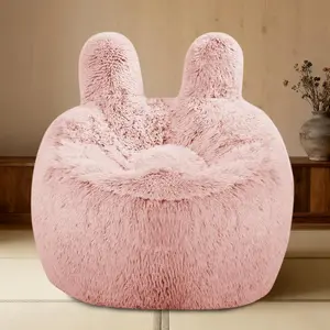 2.5FT Fluffy Memory Foam Bean Bag Chair with Plush Faux Fur Cover, Ultra Soft Sofa for Kids Teens, for Living Room Bedroom Dorm, Pink