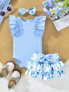 Baby Girls Summer Clothes Set, Cute Fitted Short Sleeves & Floral Pattern, Spring Fall Season Essentials, 3-Pack Bundle, Newborn Gift Set